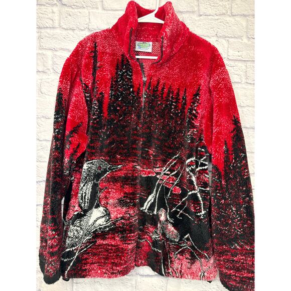 Adventure Pass Vintage Red Full Zip Sherpa Geese/Gosling Jacket Women's SZ Med - Picture 1 of 4